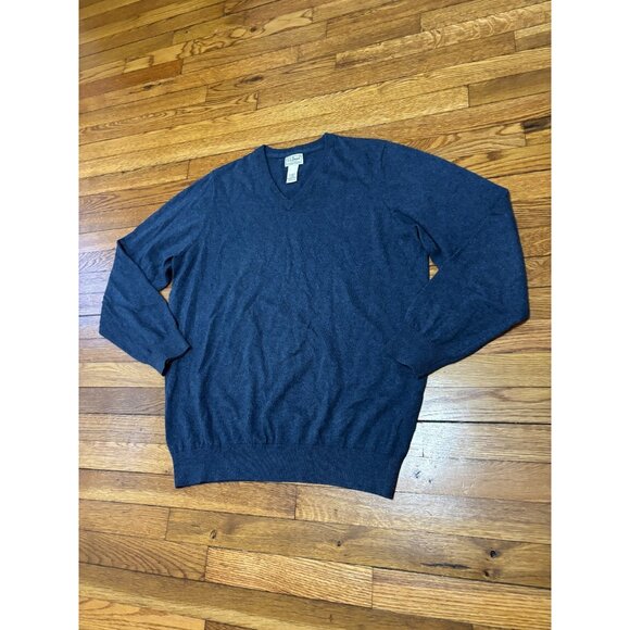 LL Bean Mens Sweater Sz LT Large Tall Blue Cotton Cashmere Knit V-Neck Pullover - Picture 2 of 5